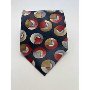 Vintage Christian Dior Necktie Geometric Pattern Navy Red Gray Taupe USA EUC
